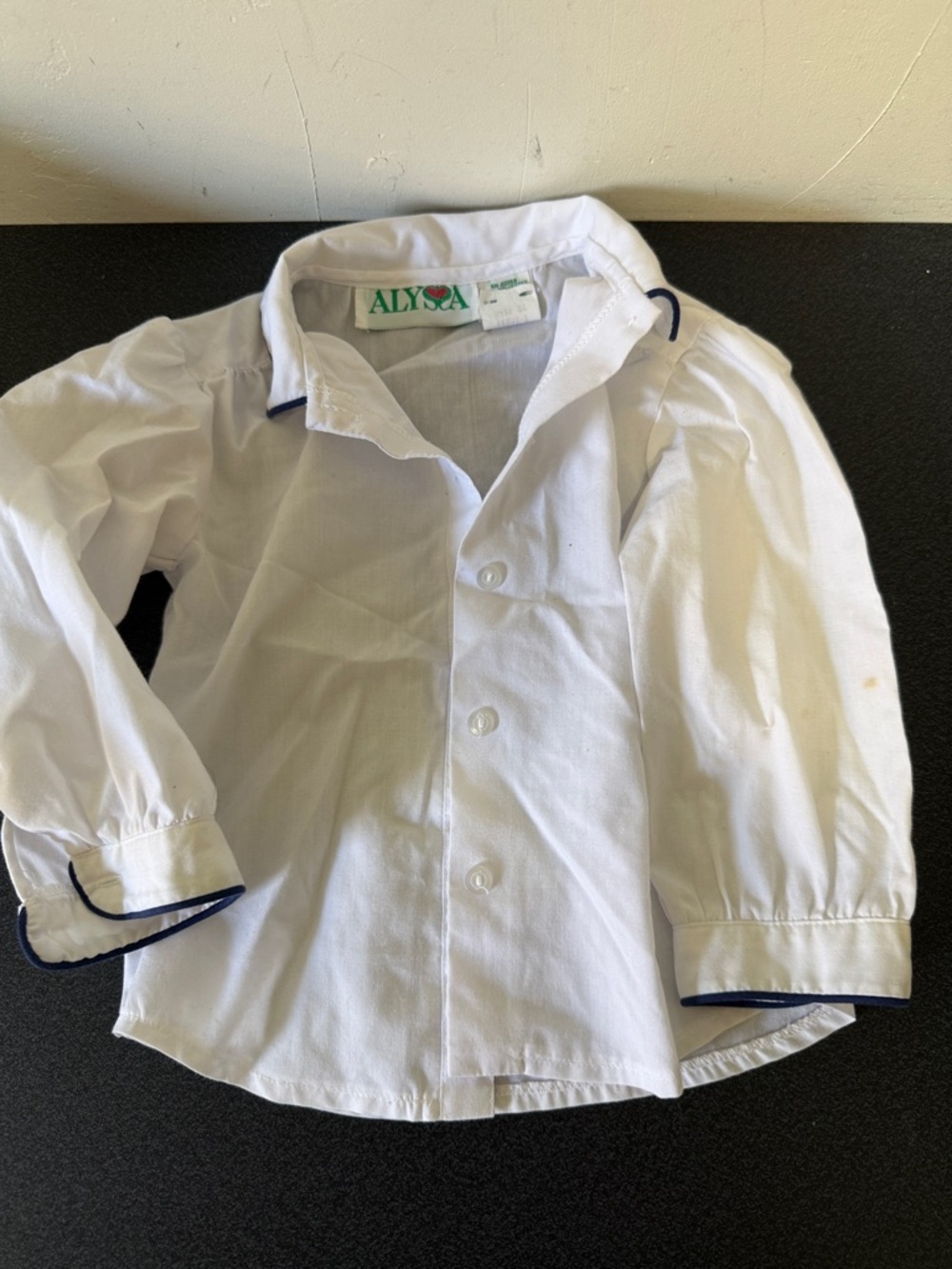 Alyssa Girls' White Button-Down Shirt with Navy Trim 90’s